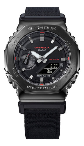 Pulseira de relógio masculina Casio GM-2100CB-1ADR G-shock, cor preta, moldura, cor de fundo prateada, cor de fundo preta
