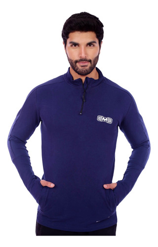 Polera Deportiva Slim Fit Color Azul Con Cierres Para Hombre