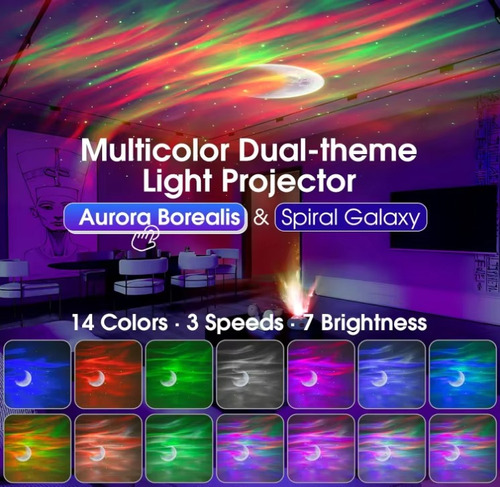 Proyector Aurora Boreal Galaxia Estrellas Luna Music 4 En 1 Blanco