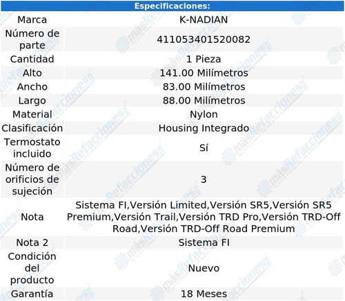 Toma Agua Termostato Nylon K-nadian 4runner V6 4.0l 03 Al 20