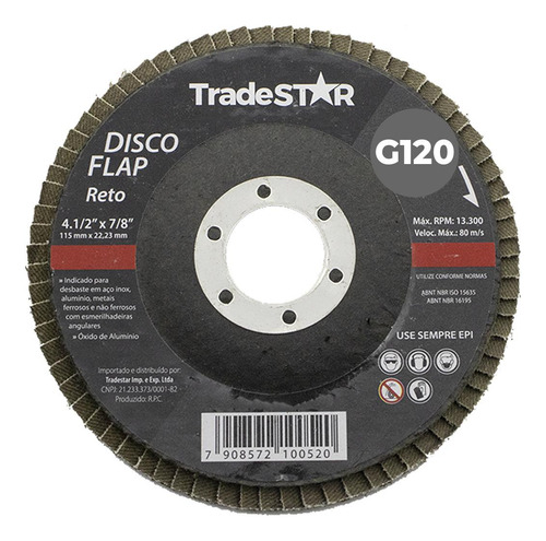 Kit 10 Disco Flap Reto 115mm Lixa Tradestar - G120