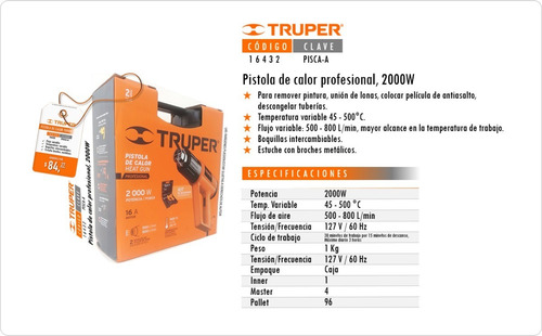 Imagen 4 de 5 de Pistola De Calor 2000w Profesional Truper 16432