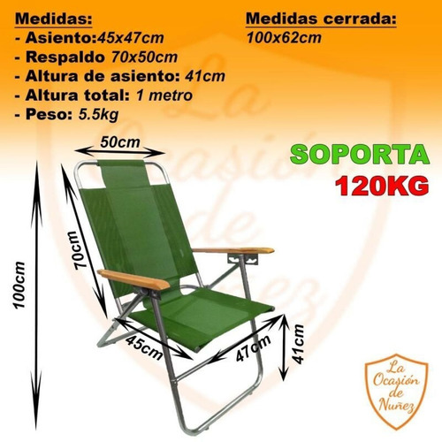 Imagen 2 de 5 de Reposera Sillon 5 Posiciones Apoyabrazo Madera Playa X2