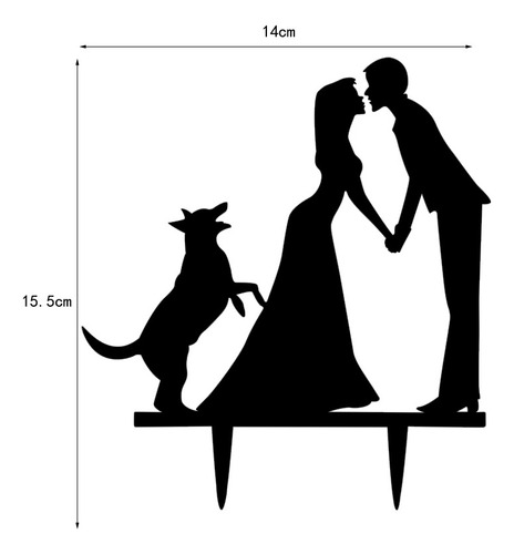 Acrílico Novia Y Novio Con Perro Silueta Pastel Topper Boda
