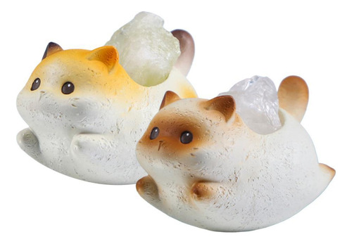 2 Minifiguras De Gato, Estatua De Gato Marrón Y Amarillo