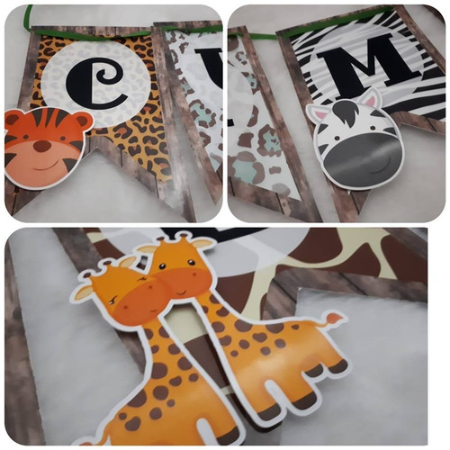 Letras 3d Cumpleaños Animales De La Selva Deco 14 Cm X 7
