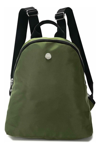 Mochila Urbana Mediana Verde Militar. Con Cierres Y Bolsillo