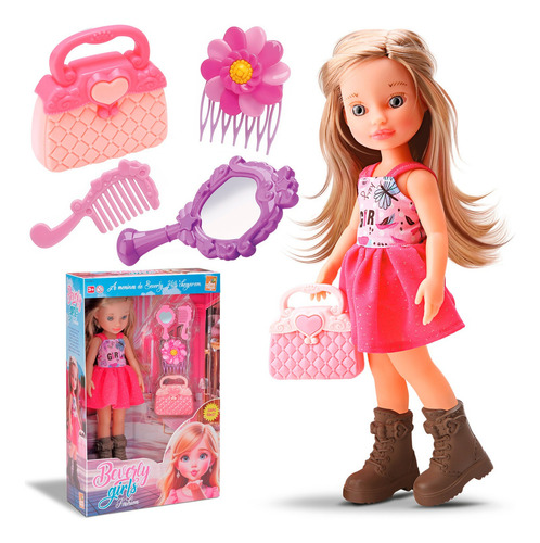 Brinquedo Fashion Com Bolsa Pente Espelho E Acessórios