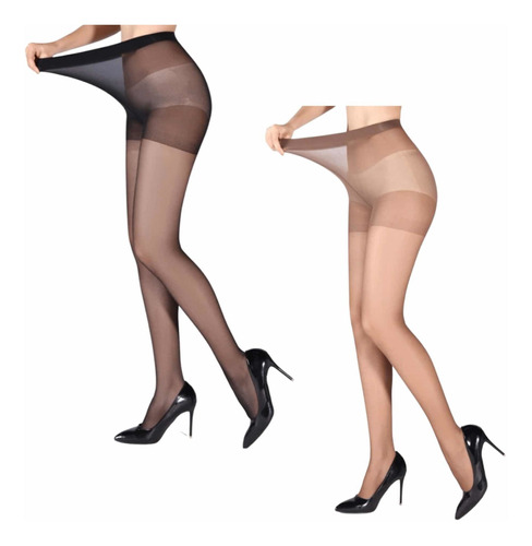 Pantys Medias /transparentes/ Pack De 2 (negro- Piel)