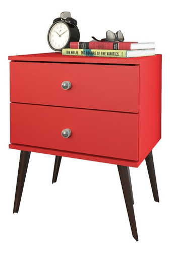 Mesa De Luz Linea Retro Living Comedor 2 Cajones Blan Rt3032 Color Rojo