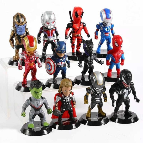 Lote Bonecos Miniaturas Herois Marvel Thanos Thor Deadpool