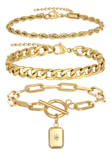 Conjuntos De Pulseras De Oro Delicado Para Mujeres Y Niñas, 