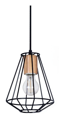 Colgante Jaula Retro Vintage Negro Con Madera Apto Led Cx