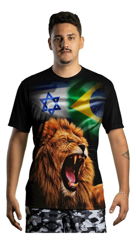 Camiseta Camisa Cristã Leão De Judá Israel E Brasil Com Uv50