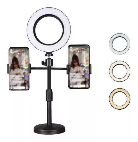 Espejo Con Aro Luz Led Selfie + Soporte Celular Maquillaje — Atrix