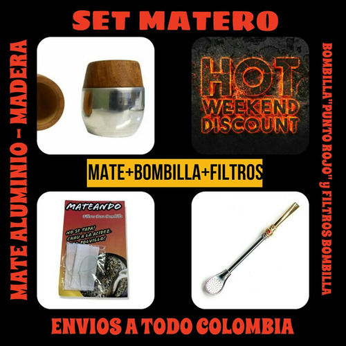 Combo!mate Aluminio Y Madera Argentino+bombilla Punto Rojo !