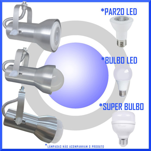 Imagem 3 de 7 de Spot Com Trilho P/ Lâmpada Par20 Led Com 80 Cm
