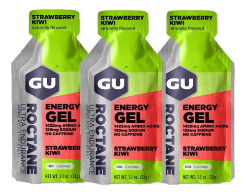 Pack X3 Suplemento Gu Roctane Energy Gel Strawberry Kiwi