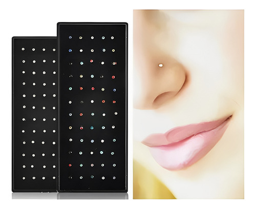 Piercing para nariz con diamantes de imitación, base curva, paquete de 40 unidades