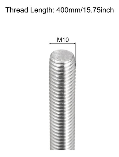 2 Varilla Roscada De Acero Inoxidable 304 M10x400mm Plateado