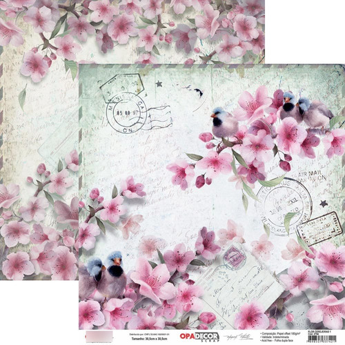 Papel Para Scrapbook Mayumi Takushi Opa - Flor Cerejeiras 1 