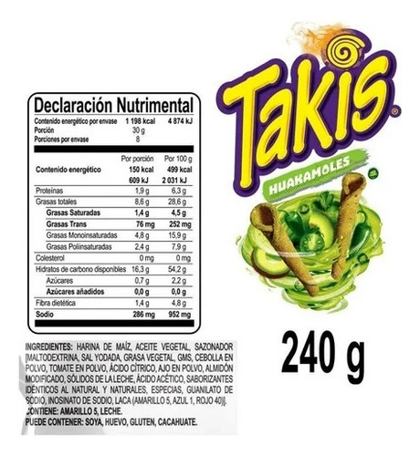 4 Pzas Botana Barcel Takis Huakamole 240 G