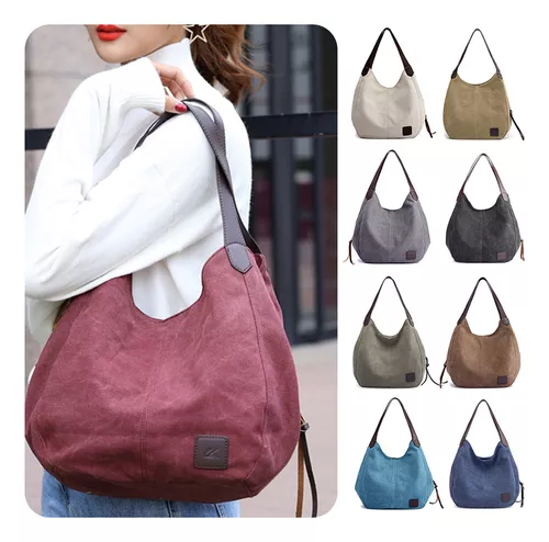 Bolso De Hombro De Lona Para Mujer, Bolsos Multibolsillos