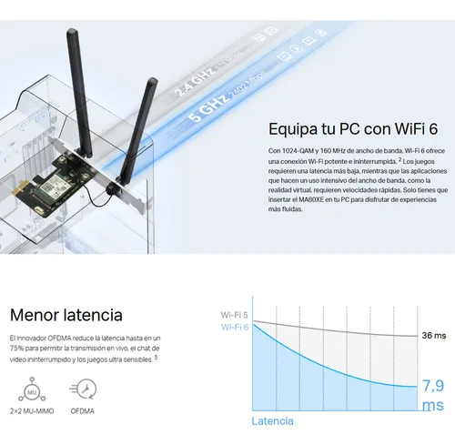 Mercusys, Tarjeta De Red Pcie Ax3000 Wifi 6 + Bt 5.2, Ma80xe