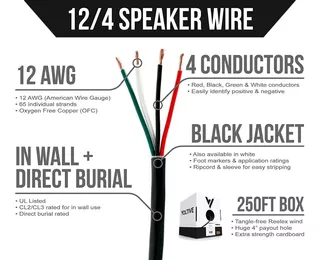 Cable Para Parlante Bafle Voltive 250 Pies Calibre 12 Awg