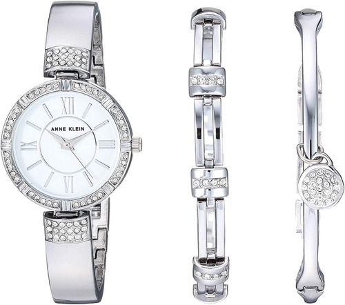 Reloj Mujer Anne Klein Con Brazaletes 27 Mm Ak/3295svst Color de la correa Plateado Color del bisel Plateado Color del fondo Blanco