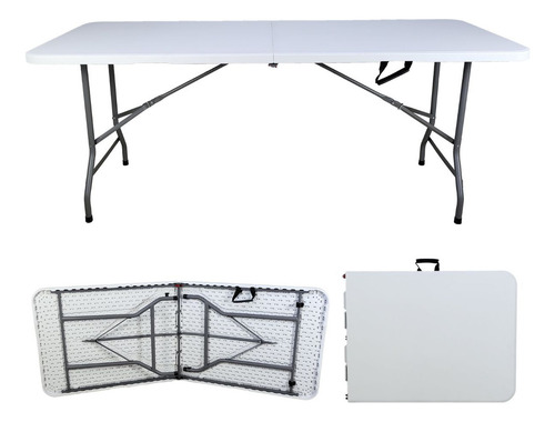 Mesa Dobrável Vira Maleta Portátil Jardim Camping 1,80m Cor Branco