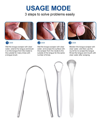 3pcs/set Tongue Scraper Stainless Steel Oral Tongue Cleaner