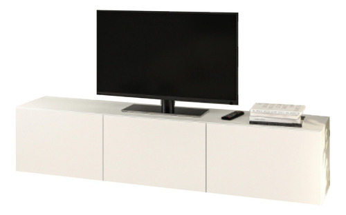 Mueble Tv Rack Laqueado Flotante 3 Puertas 180x25x30 Blanco