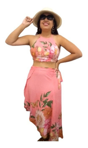 Conjunto Cropped Com Saia Envelope - Alcinhas Reguláveis