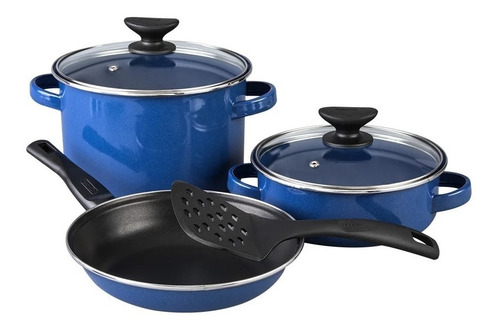 Imagen 3 de 5 de Batería De Cocina Acero Vitrificado Azul Grafito Cinsa 8 Pzs
