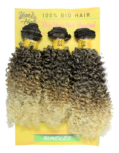 Cabello rizado Goivo Afro, voluminoso, de fibra orgánica, 60 cm, 285 g, color marrón claro con degradado rubio Mtt4