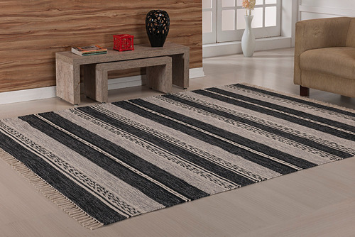 Tapete Indiano Kilim Raipur 1,00m X 1,40m Cinza Niazitex