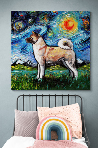 Cuadro En Lienzo Noche Estrellada Perro 001 75x60cm