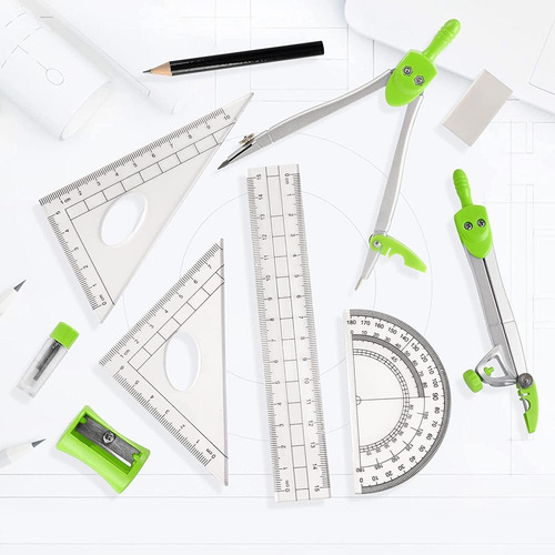 . Kit De Geometría Matemática, Juego De Brújula, Regla