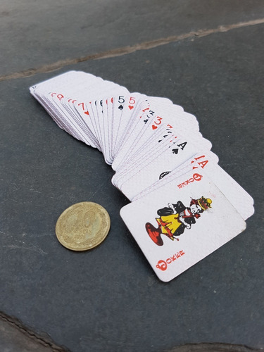 Mini Cartas Naipe Ingles 3 X 4cms. Mazo Miniatura Rojo Magia