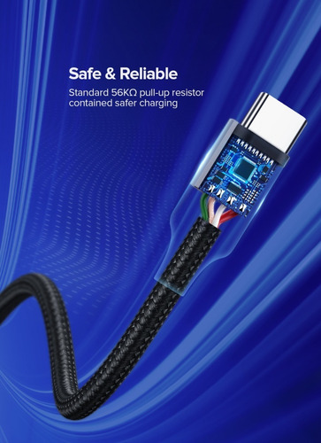Ugreen Mini Cable Usb Tipo C 25 Cms Carga Rápida Uso Rudo Color Negro