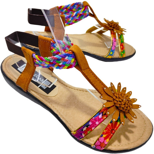 Huarache Sandalia Resorte Tira Colores Combinable Con Flor