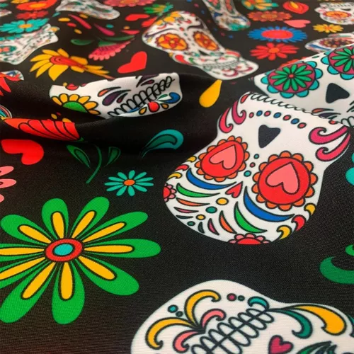 Tela Estampada Diseños Mexicano Día De Muertos Típico 1m.