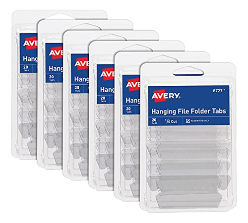 Hanging File Folder Tabs And Inserts, 1/5 Cut, Clear, 6...