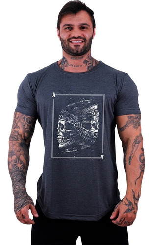 Camiseta Longline Ases Indígenas Truco Baralho Caveira Skull