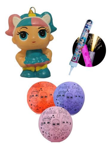 Lol Vela Cera Y Set Globos Para Fiesta Cumpleaños Multicolor Modelo 1