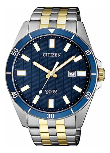 Reloj Citizen Dress Sumergible 100m Bi505453l Agente Oficial Color De La Malla Plateado Y Dorado Color Del Bisel Azul Color Del Fondo Azul
