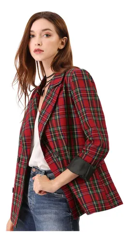 Chaqueta Blazer De Doble Botonadura Solapa Con Muescas Mujer