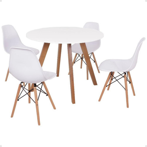 Mesa Inês 100cm Branca + 4 Cadeiras Eames Eiffel