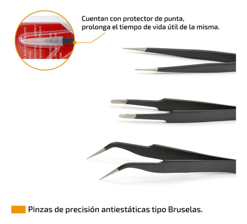 Imagen 2 de 10 de Pinzas Antiestaticas Herramienta Bruselas Punta Yihua Set X3